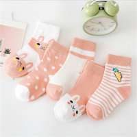 5-Piece Toddler Girl Cute cartoon rabbit Socks assortment  Orange