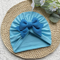 Comfortable and soft bow solid color baby hat  peacock blue