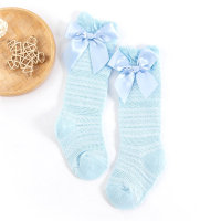 Solid color bow mesh socks  Light Blue