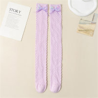 Children's Bow Lolita High Socks  Purple