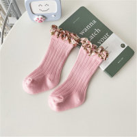 Children's Solid Color Ruffled Calf Length Socks  Pink