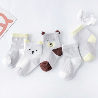 5 pares, lindos calcetines de bebé de tubo medio de dibujos animados  gris