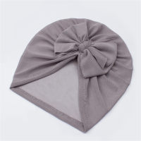 Baby solid color bow mesh turban hat  Gray
