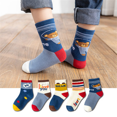 5 pairs pack, children's bear mid-calf socks