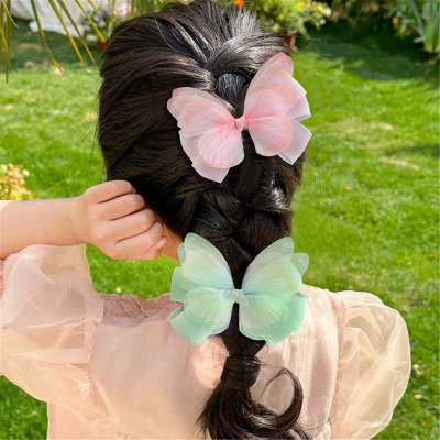 Toddler Girl Solid Color Mesh Bowknot Hairpin