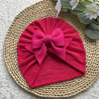 Comfortable and soft bow solid color baby hat  Hot Pink