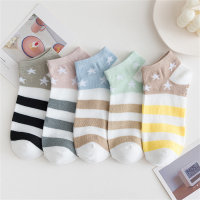 Pack of five, striped socks for older kids  White