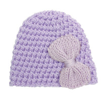 Baby Pure Cotton Solid Color Bowknot Decor Wool Cap  Purple