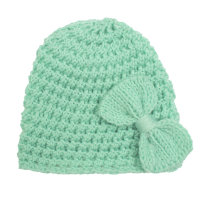 Baby Pure Cotton Solid Color Bowknot Decor Wool Cap  Green