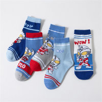 Set of 5 pairs, children’s cartoon mid-calf socks set  Blue