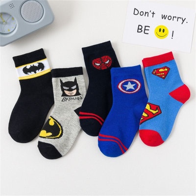 Set of 5 pairs, boys’ cartoon hero mid-calf socks