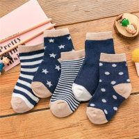 Set of 5 pairs, striped polka dot mid-calf children's socks  Navy Blue