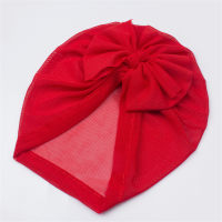 Baby solid color bow mesh turban hat  Red