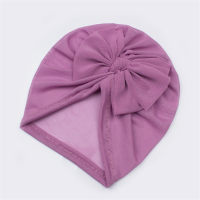 Baby solid color bow mesh turban hat  Purple