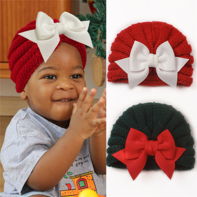 Baby Christmas Style Bowknot Decor Knitted Infant Hat