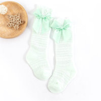 Solid color bow mesh socks  Green