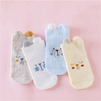 Pack of 4, three-dimensional bear mid-calf socks for infants and toddlers  Blue