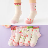 5 pares de calcetines infantiles de verano con conejitas de flores.  Rosado