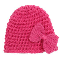 Einfarbige Wollmütze aus reiner Baby-Baumwolle mit Schleife und Dekor  Pink