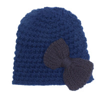 Baby Pure Cotton Solid Color Bowknot Decor Wool Cap  Navy Blue