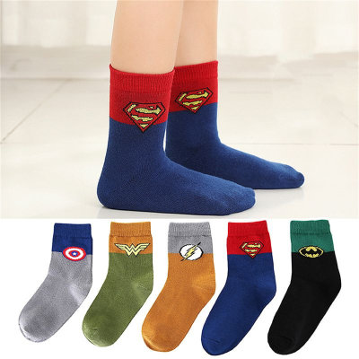 Lot de 5 paires, ensemble de chaussettes mi-mollet super-héros enfant