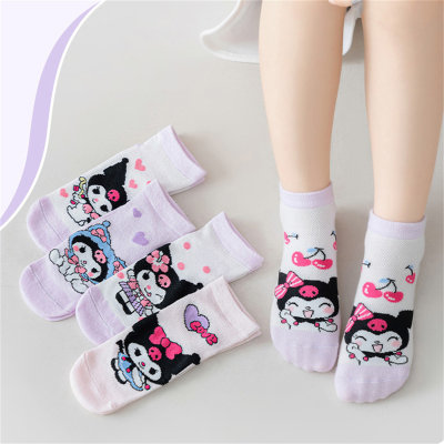 Conjunto de 5 pares de meias de malha para meninas de desenho animado