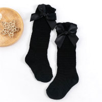 Solid color bow versatile mesh socks  Black