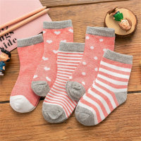 Conjunto 5 pares de calcetines media caña infantil a rayas con lunares  Melon rojo
