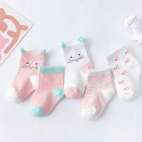 5 pares, lindos calcetines de bebé de tubo medio de dibujos animados  Rosado