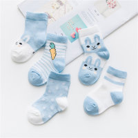 5-Piece Toddler Girl Cute cartoon rabbit Socks assortment  Blue