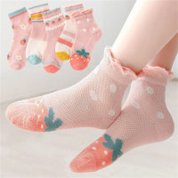 5-Pack, Kids Cute Strawberry Mesh Socks  Pink