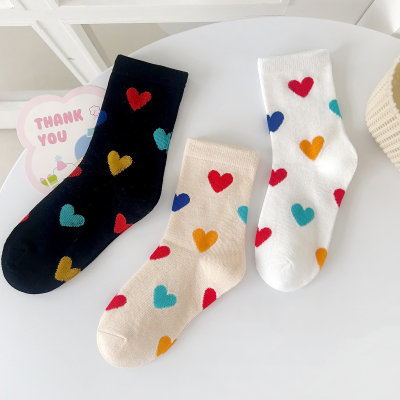 3 pairs pack, children's love three-color mid-calf socks
