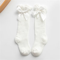 Chaussettes mi-mollet avec nœud couleur bonbon pour bébé, été  blanc