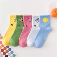 5 pairs, big kids cute fruit socks  White