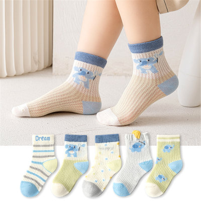 5-pair Baby Pure Cotton Color-block Cartoon Pattern Socks