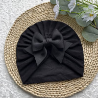 Comfortable and soft bow solid color baby hat  Black