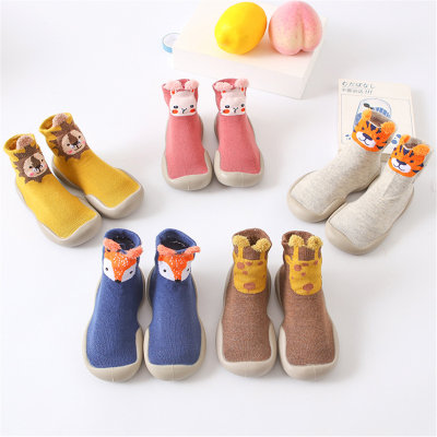 Zapatos de calcetín de punto antideslizantes de estilo animal de dibujos animados de color sólido para niños pequeños