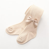 Children's vertical striped bow tights  Apricot