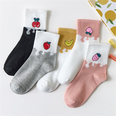 5 pairs pack, big kids fruit pattern mid-calf socks