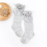 Solid color bow mesh socks  Gray