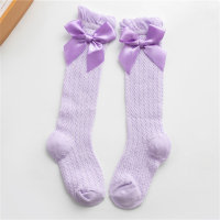 Toddler Summer baby candy color bow mid-calf socks  Purple