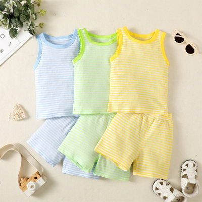 2-piece Baby Pure Cotton Striped Vest & Matching Shorts