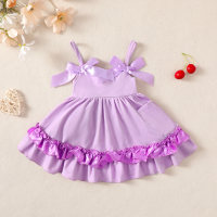Baby Girl Color-block Patchwork Ruffled Bowknot Decor Cami Dress  Viola
