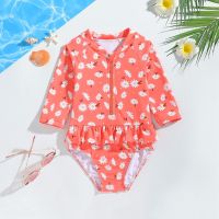 Summer children's swimsuit girls long sleeve printed one-piece swimsuit  watermelon red