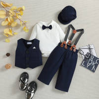 Baby Boy 6 Pieces Gentleman Style Vest & Bodysuit & Pants & Hat & Shoulder Strap & Bow  Deep Blue