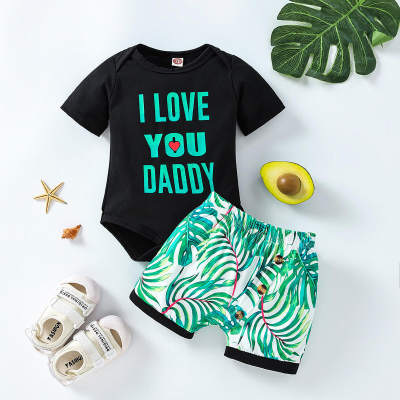 2-piece Baby Boy Letter Printed Short Sleeve Romper & Allover Floral Shorts