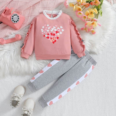 2-Piece Toddler Girl Autumn Fashion Love Print Pattern Long Sleeves Tops & Pants