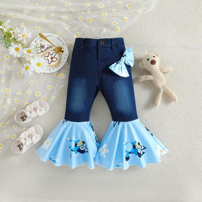 Spring and autumn style girls jeans baby denim bell bottom pants