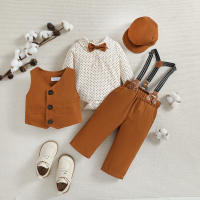 Baby Boy 6 Pieces Gentleman Style Vest & Bodysuit & Pants & Hat & Shoulder Strap & Bow  Orange
