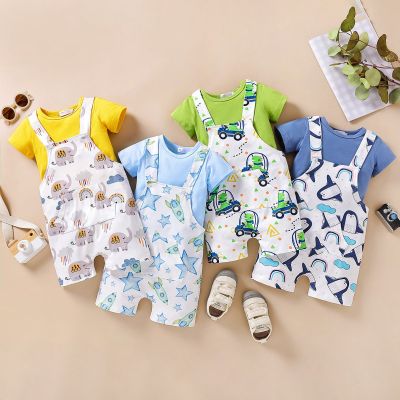 Boys summer suit baby short-sleeved top overalls two-piece suit